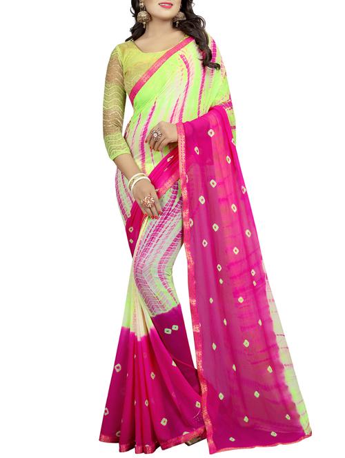 contrast shades shibori saree with blouse - 15738394 - Standard Image - 1