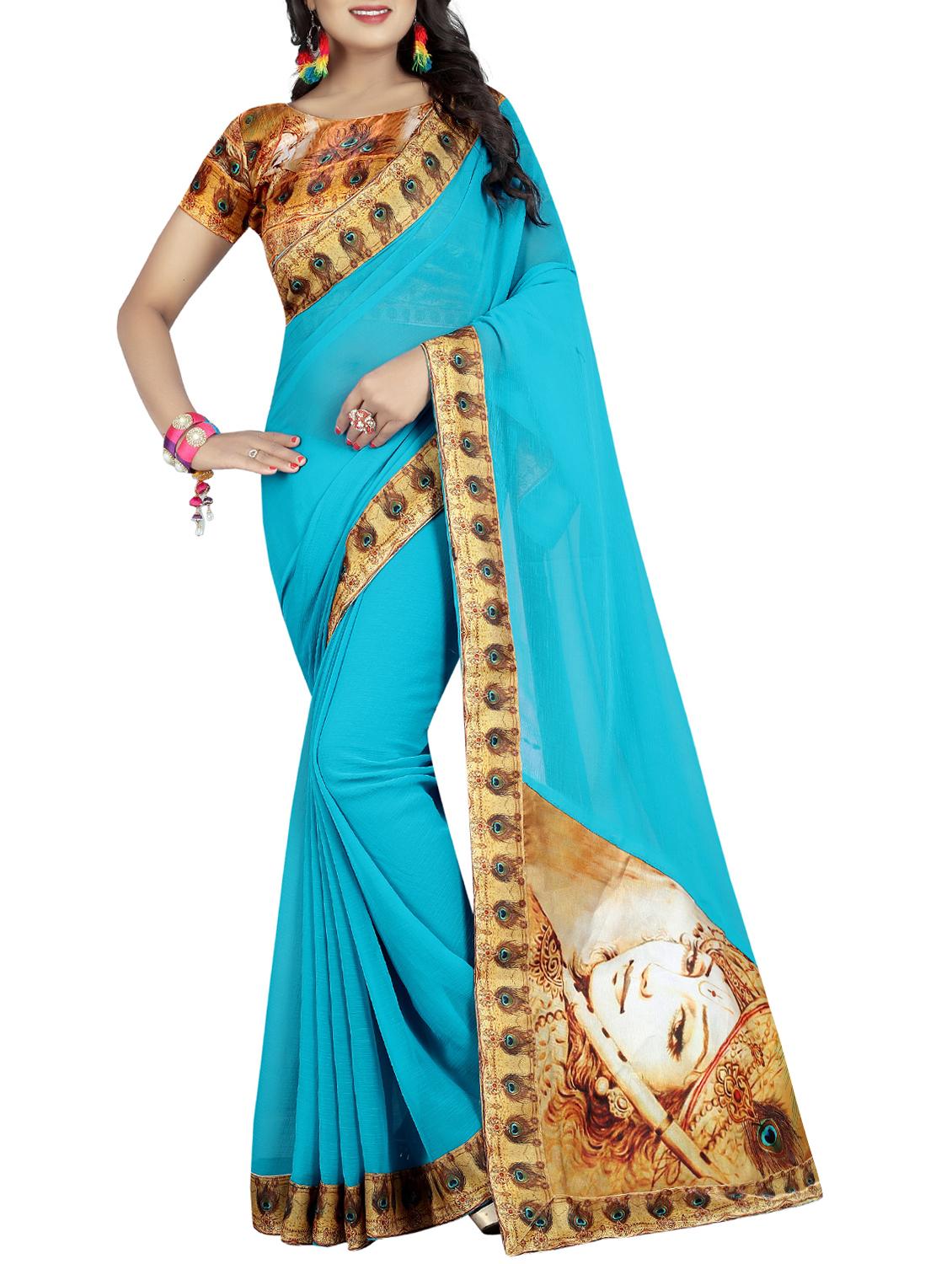 digital graphic printed saree with blouse - 15738395 - Zoom Image - 1