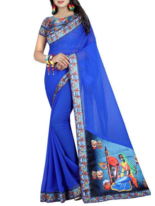 digital graphic printed saree with blouse - 15738396 - Standard Image - 1