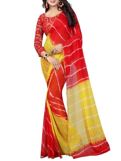 contrast shades leheriya saree with blouse - 15738400 - Standard Image - 1