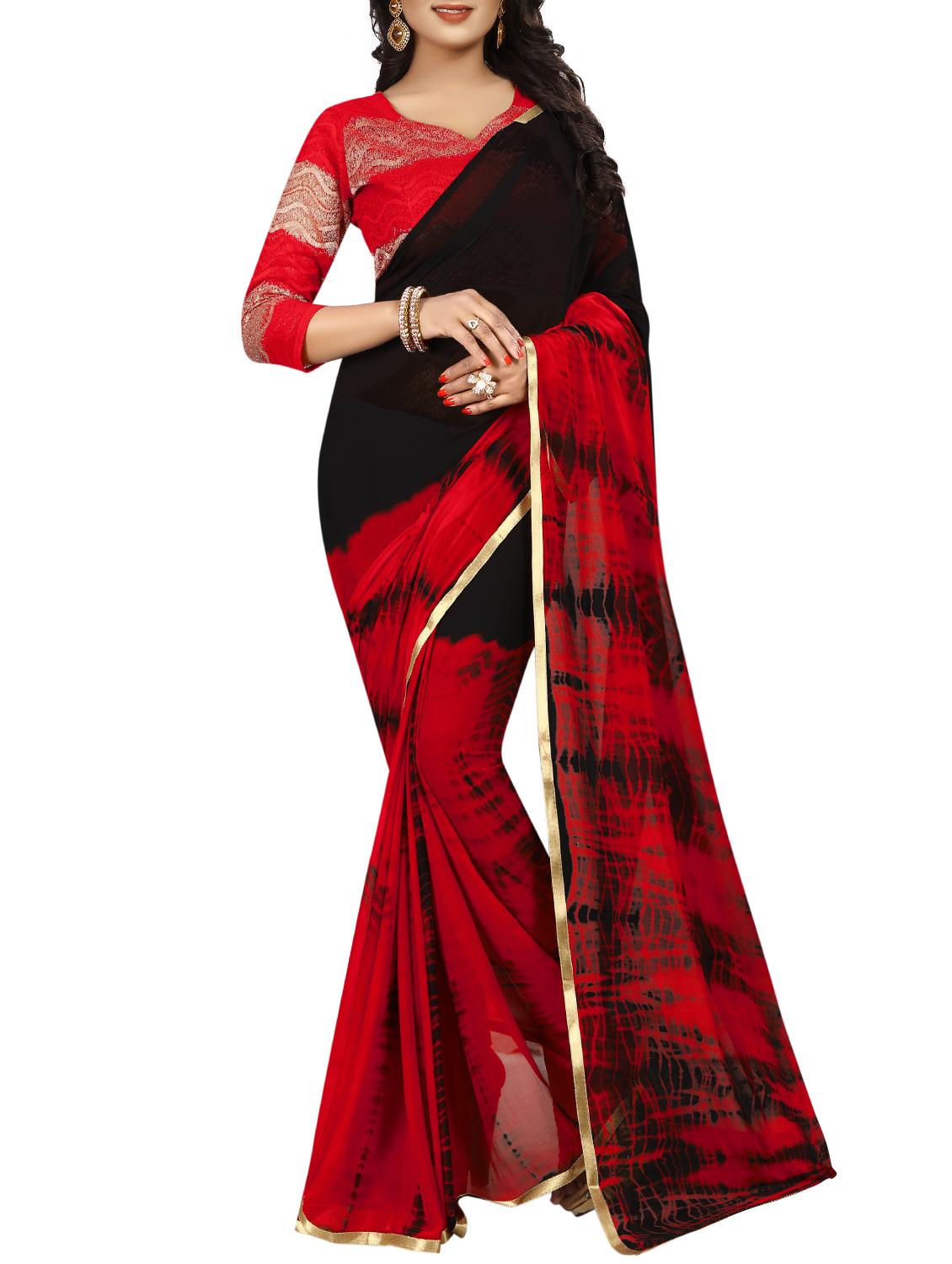 contrast shades shibori saree with blouse - 15738401 - Zoom Image - 1