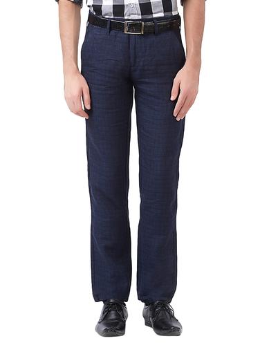 blue cotton flat front casual trouser - 15738431 - Very Small Image - 1
