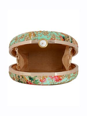 green cotton polyester blend box clutch - 15738586 - Standard Image - 3