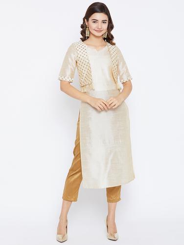 Embroidered straight kurta with tassels - 15738760 - Very Small Image - 1