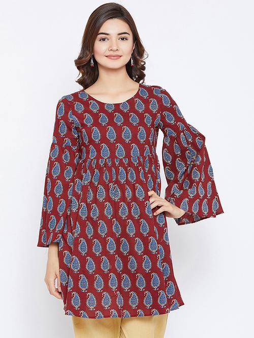 Printed bell sleeves kurti - 15738769 - Standard Image - 1