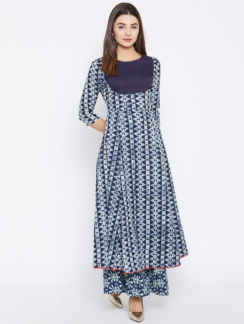 Flared indigo kurta - 15738780 - Standard Image - 1