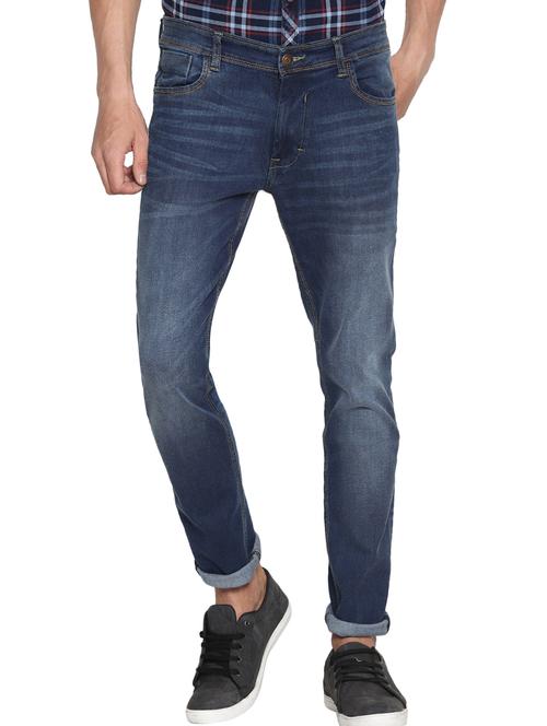 navy blue cotton washed jeans - 15738821 - Standard Image - 1