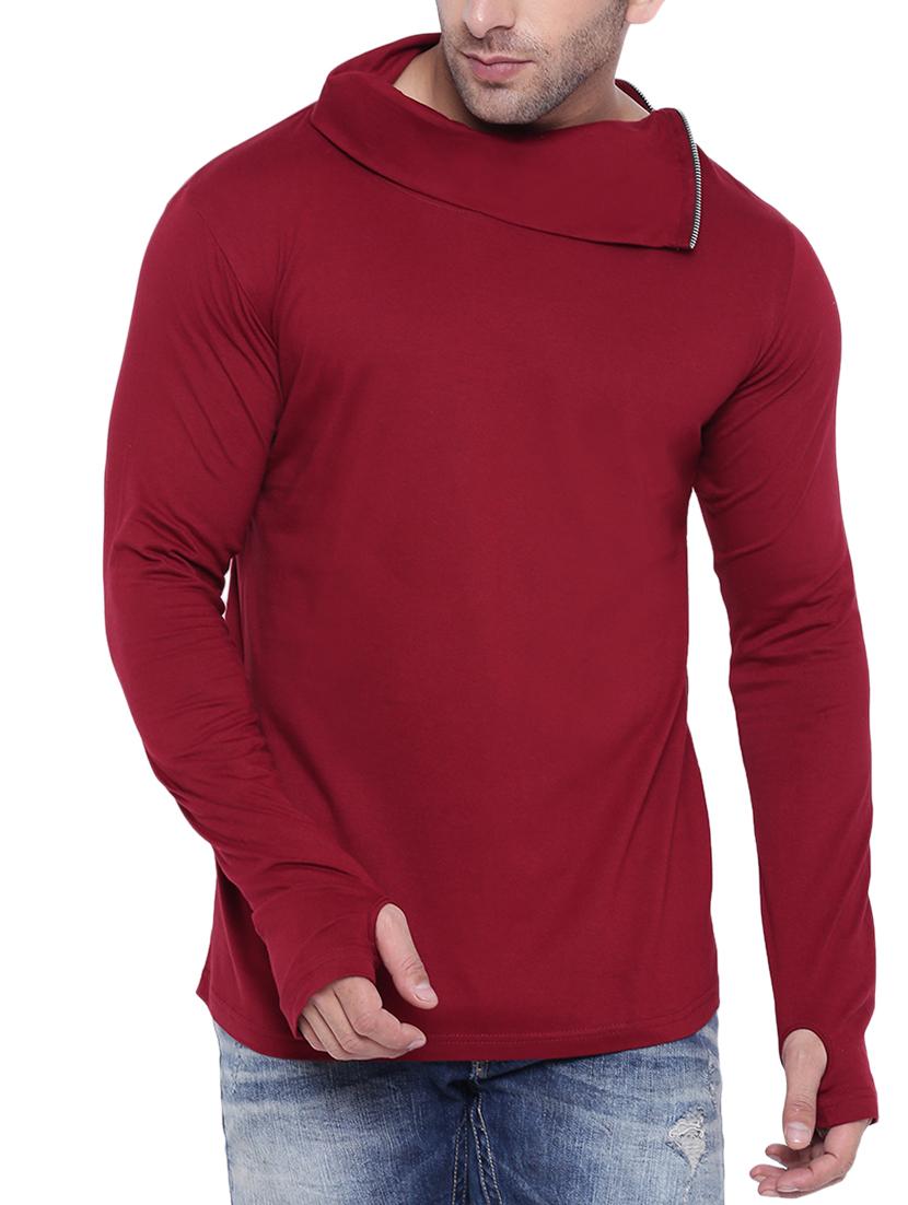 maroon cotton thumb hole tshirt - 15739157 - Zoom Image - 1