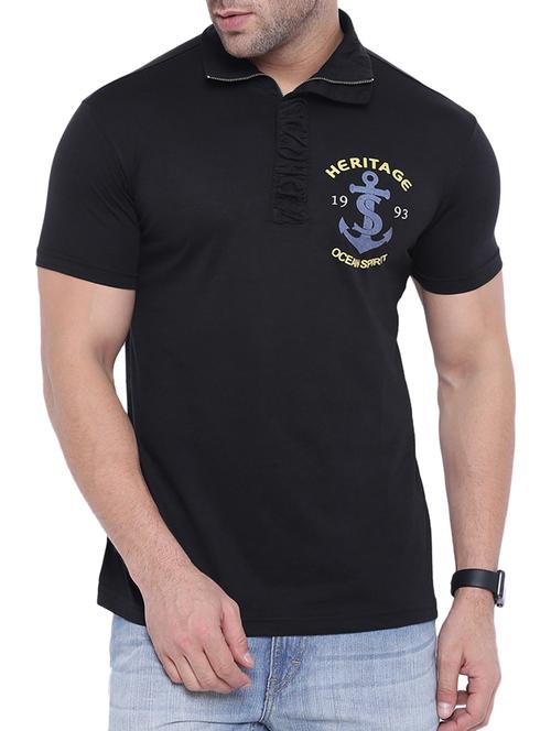 black cotton collared t-shirt - 15739190 - Standard Image - 1