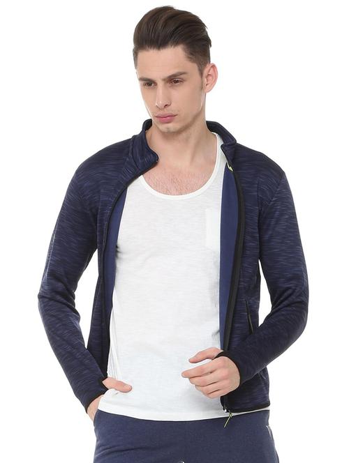 navy blue solid casual jacket - 15740077 - Standard Image - 1