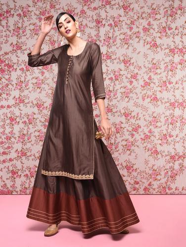 Gota work chanderi kurta with skirt set - 15740965 - Very Small Image - 1