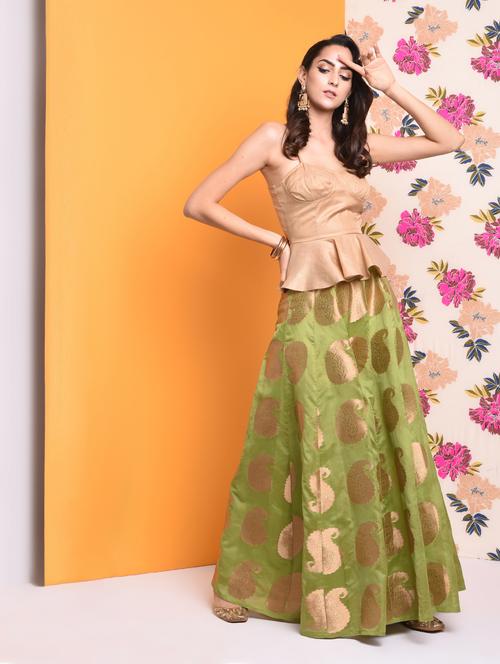 Self-design chanderi flared skirt - 15740977 - Standard Image - 1