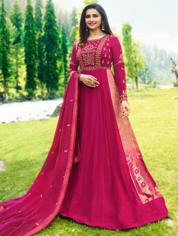 Embroidered semi-stitched anarkali suit - 15742031 - Zoom Image - 1