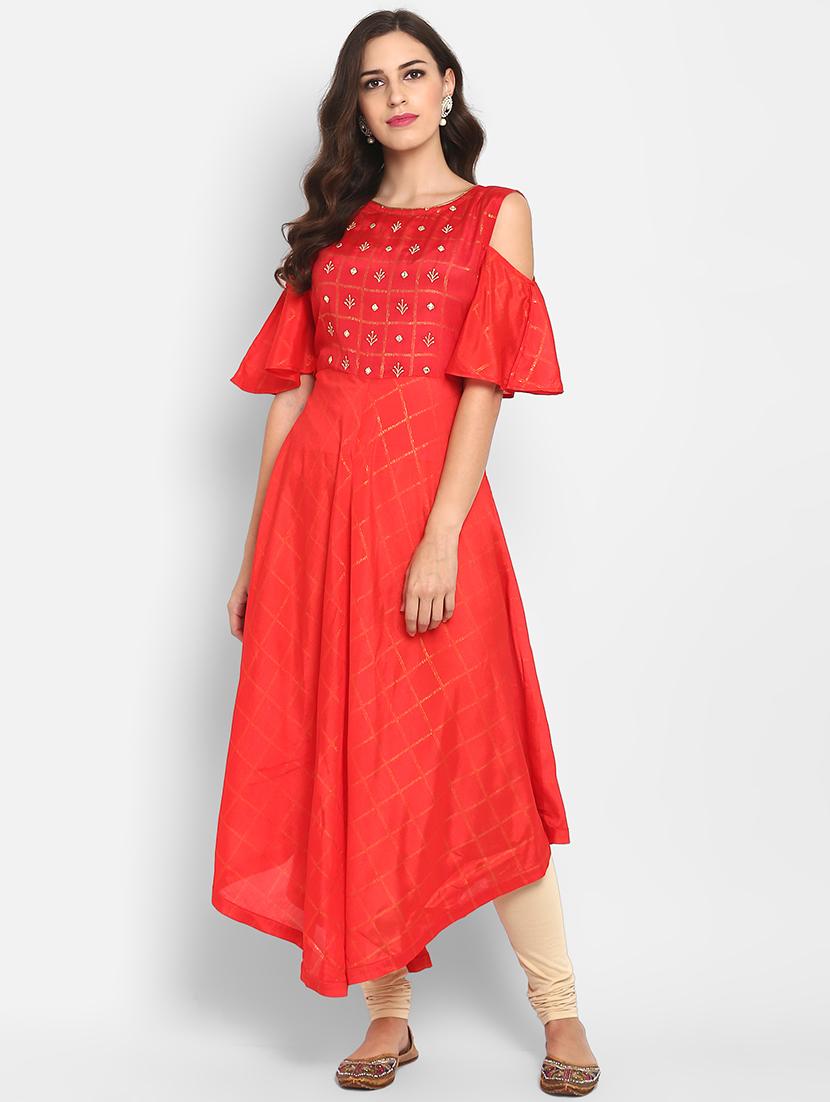 Cold shoulder asymmetric kurta - 15742829 - Zoom Image - 1