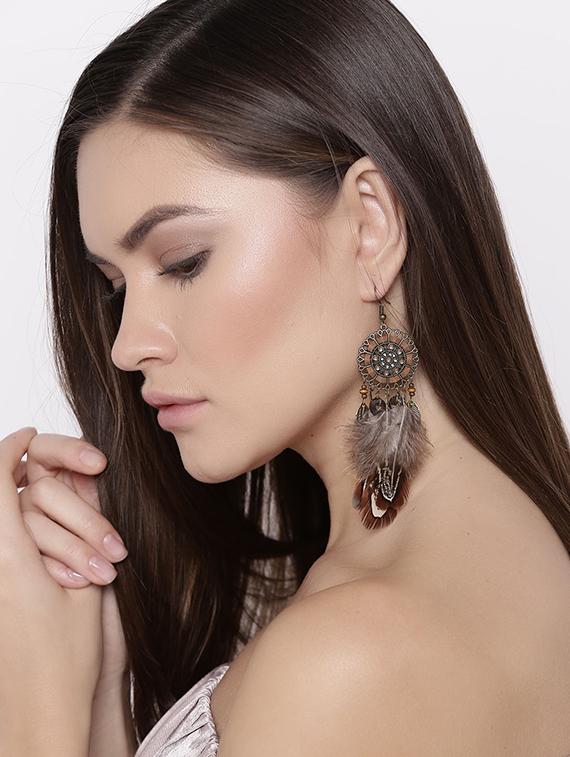 brown metal drop earring - 15743390 - Zoom Image - 1