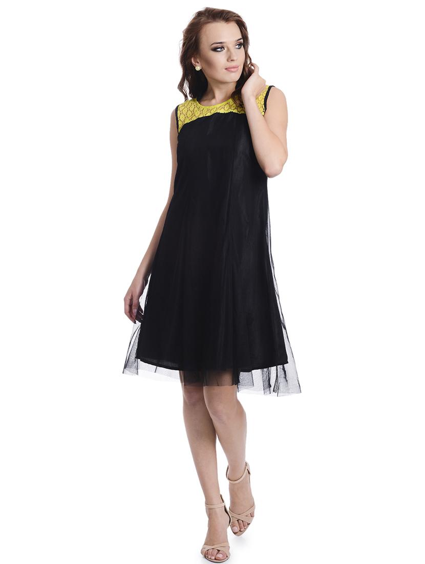 contrast lace paneled mesh dress - 15743440 - Zoom Image - 1