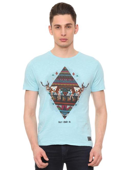blue cotton front print t-shirt - 15743533 - Standard Image - 1