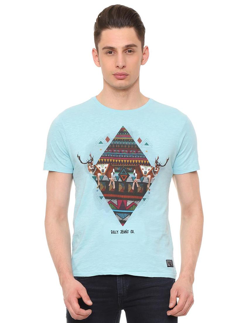 blue cotton front print t-shirt - 15743533 - Zoom Image - 1