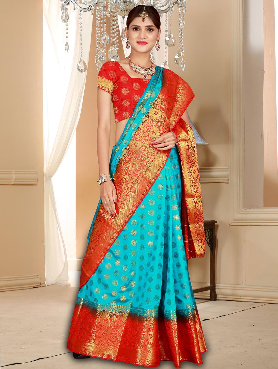 floral zari motif banarasi saree with blouse - 15743802 - Zoom Image - 1