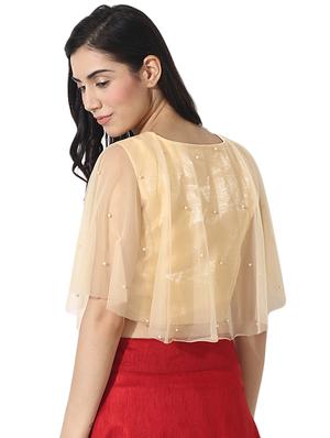 mesh cape faux pearl crop top - 15744293 - Standard Image - 3