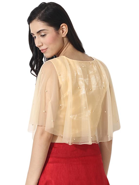 mesh cape faux pearl crop top - 15744293 - Zoom Image - 3