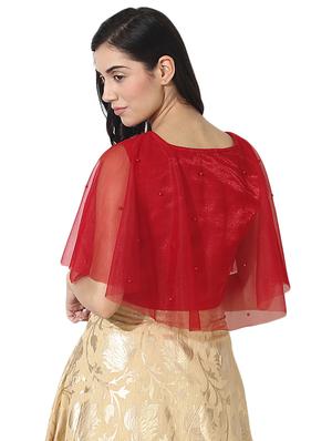 mesh cape faux pearl crop top - 15744295 - Standard Image - 3