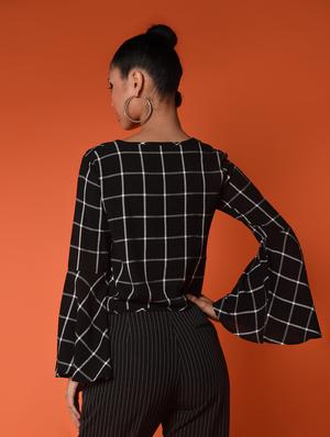 tie-knot hem checkered crop top - 15744488 - Standard Image - 4