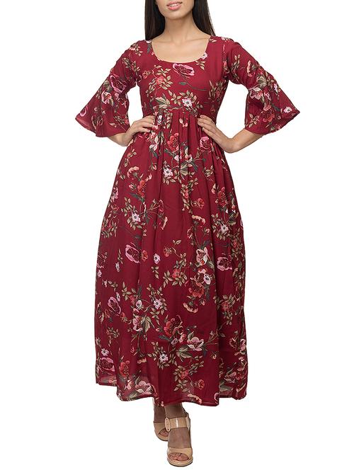 flute sleeved floral pleated dress - 15744951 - Standard Image - 1