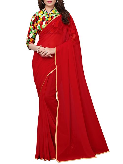 foil border maroon saree with blouse - 15745225 - Standard Image - 1