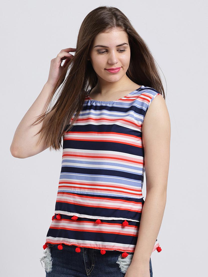 pom pom detail striped top - 15747117 - Zoom Image - 2