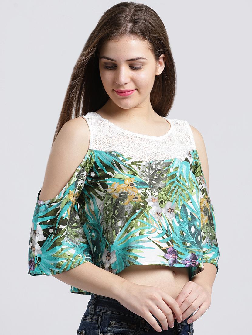 lace paneled tropical print crop top - 15747119 - Zoom Image - 2