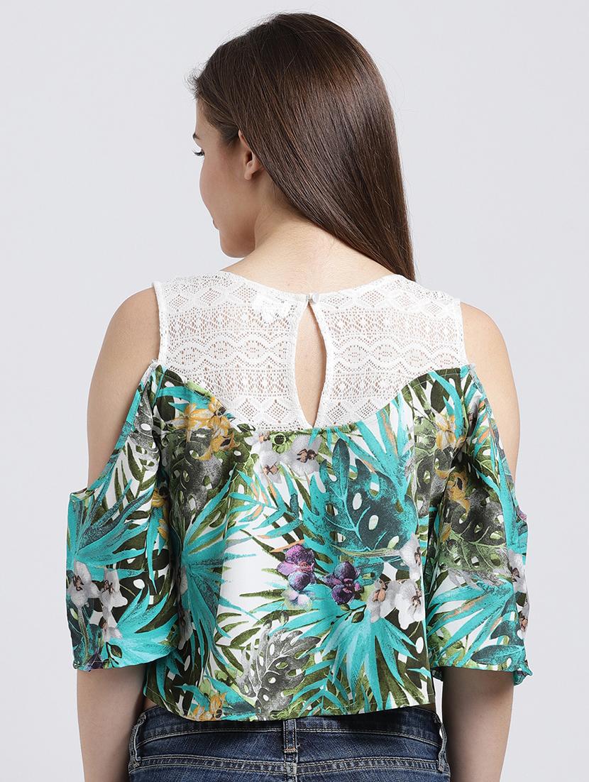 lace paneled tropical print crop top - 15747119 - Zoom Image - 3