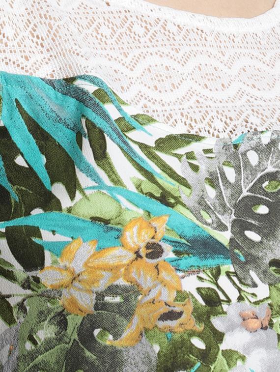 lace paneled tropical print crop top - 15747119 - Zoom Image - 5