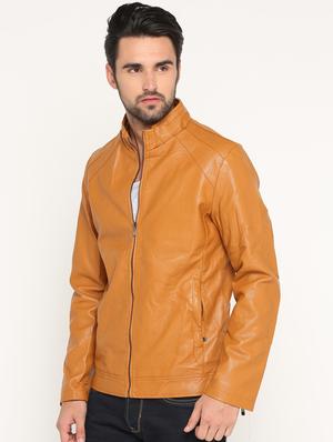 brown solid biker jacket - 15747173 - Standard Image - 2