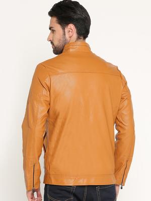 brown solid biker jacket - 15747173 - Standard Image - 3