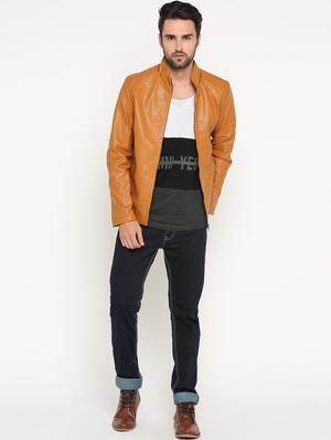 brown solid biker jacket - 15747173 - Standard Image - 4