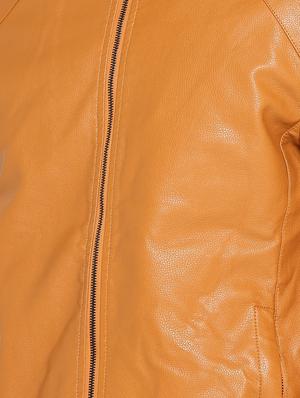 brown solid biker jacket - 15747173 - Standard Image - 5