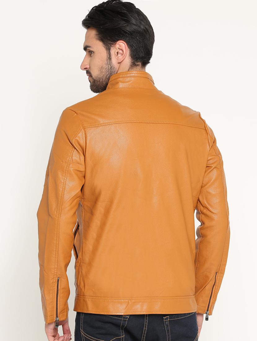 brown solid biker jacket - 15747173 - Zoom Image - 3