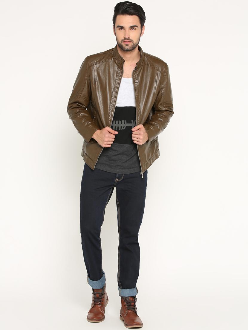 brown solid biker jacket - 15747183 - Zoom Image - 4