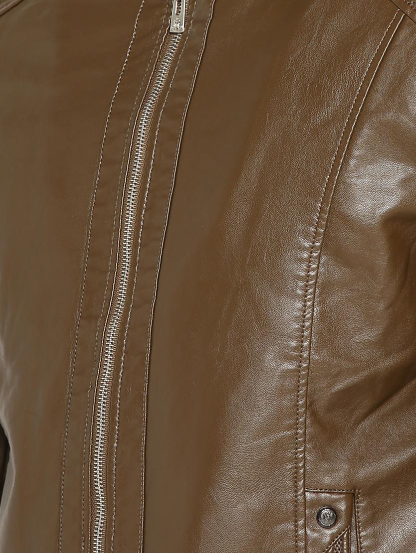 brown solid biker jacket - 15747183 - Zoom Image - 5