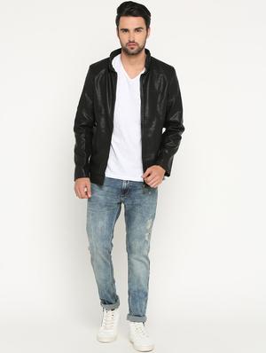 black solid biker jacket - 15747185 - Standard Image - 4