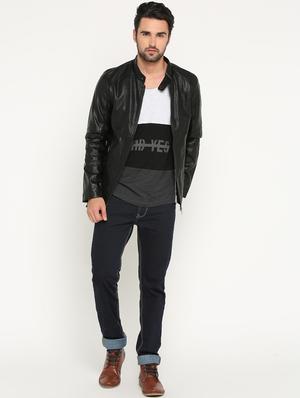 black solid biker jacket - 15747188 - Standard Image - 4