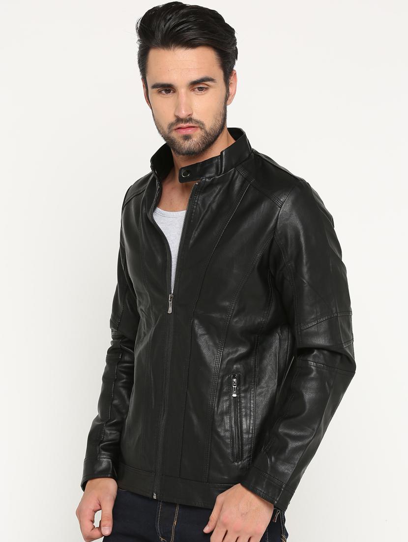black solid biker jacket - 15747188 - Zoom Image - 2