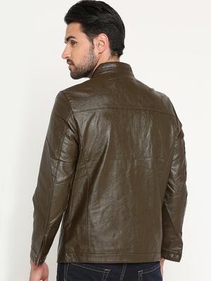 brown solid biker jacket - 15747190 - Standard Image - 3
