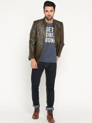 brown solid biker jacket - 15747190 - Standard Image - 4