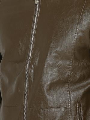 brown solid biker jacket - 15747190 - Standard Image - 5