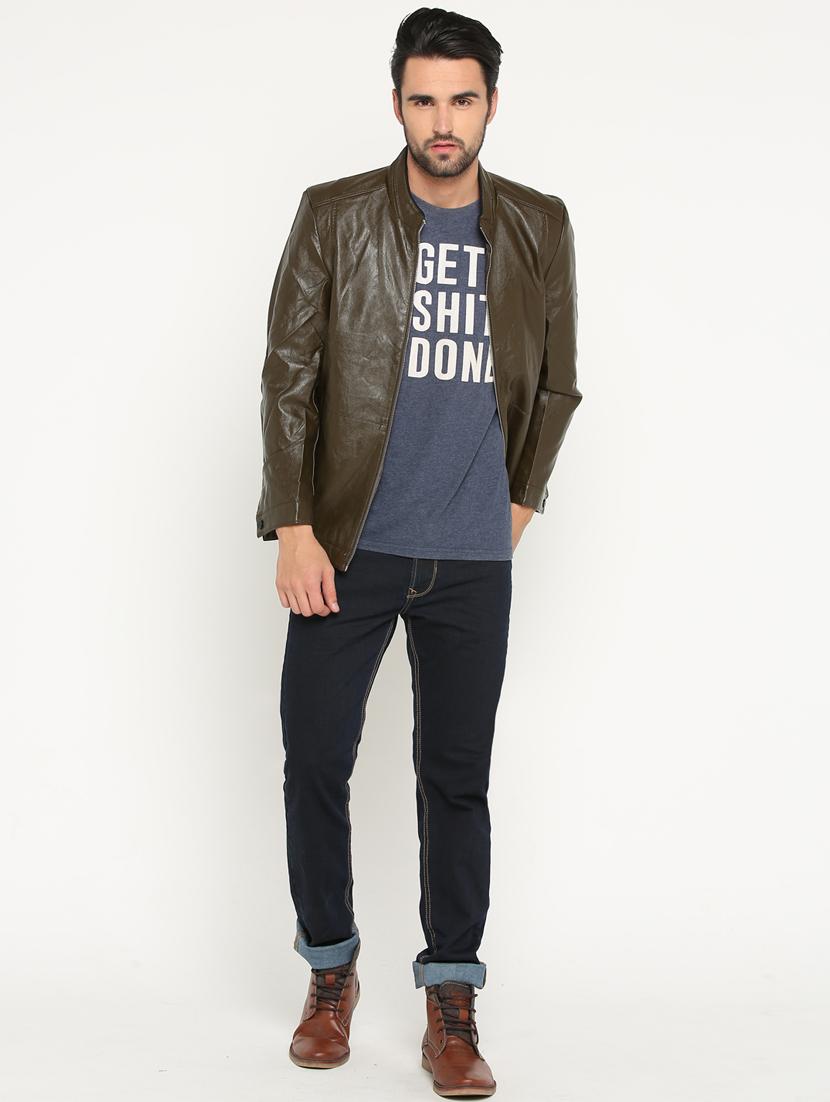 brown solid biker jacket - 15747190 - Zoom Image - 4