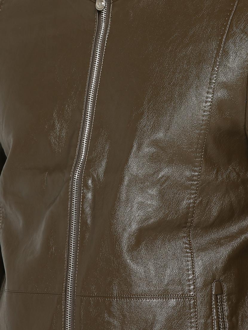brown solid biker jacket - 15747190 - Zoom Image - 5