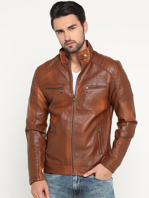 brown leather biker jacket - 15747192 - Standard Image - 1