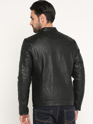 black solid biker jacket - 15747194 - Standard Image - 3